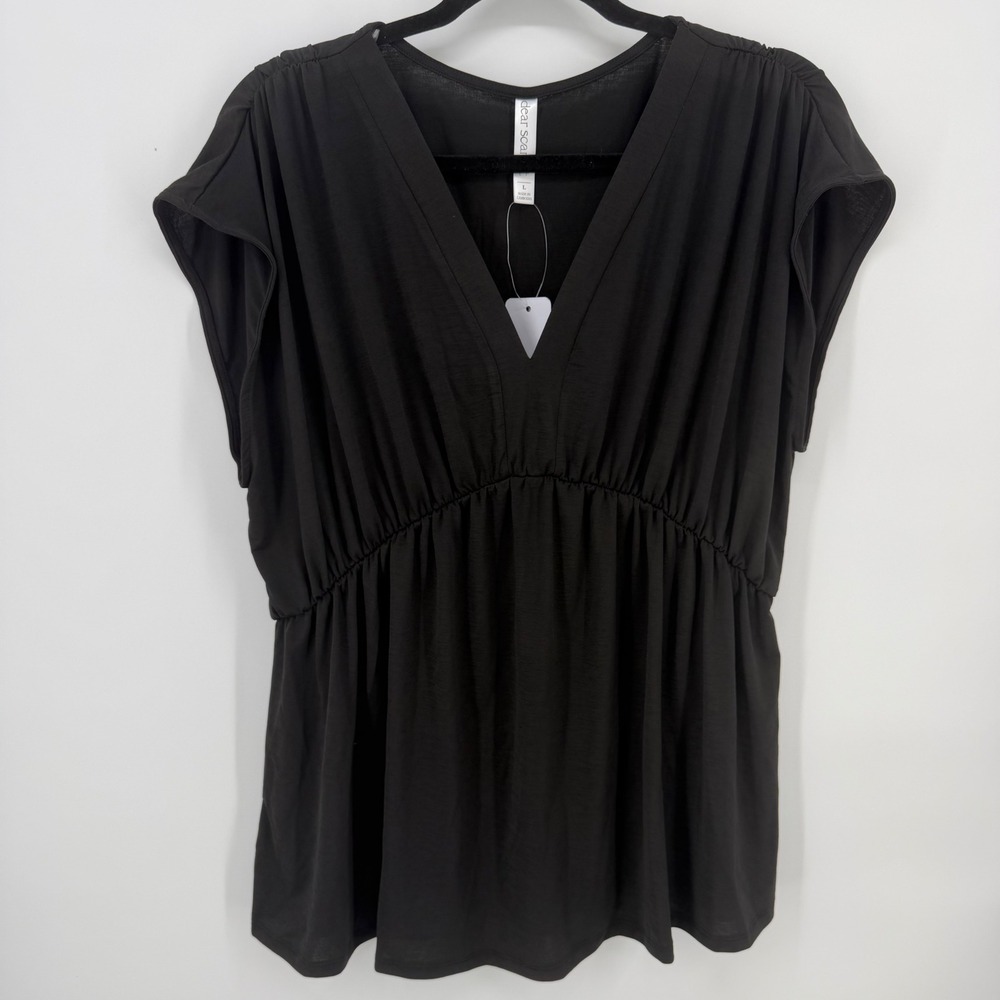 Dear Scarlett Top Womens Large Black New Empire Waist V-Neck Babydoll